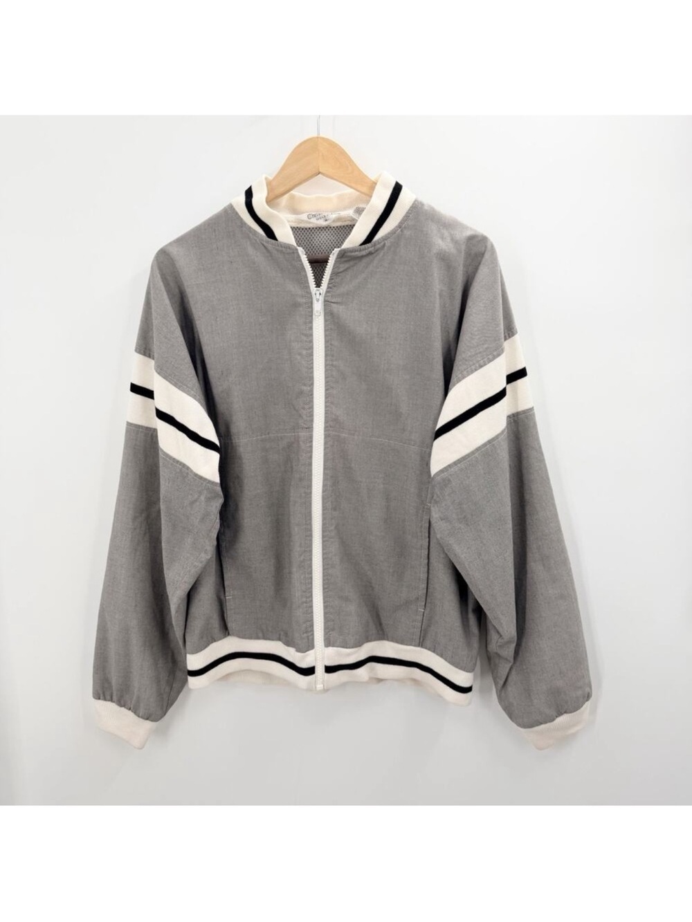 Vintage Christian Dior Monsieur Gray Striped Windbreaker Jacket Mens Medium